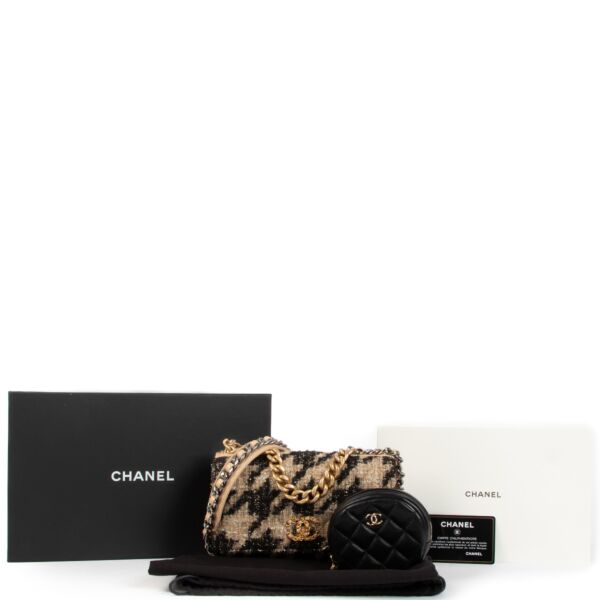 Chanel 19 Houndstooth Tweed Wallet On Chain With Coin Purse