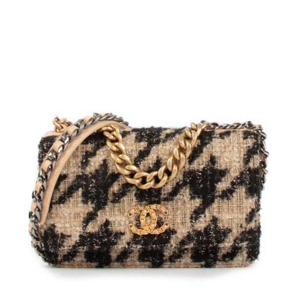 Chanel 19 Houndstooth Tweed WOC With Coin Purse