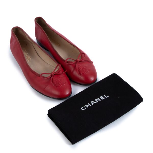 Chanel Red Leather CC Ballerina Flats - Size 39