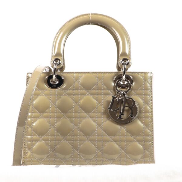 Christian Dior Medium Lady Dior Beige Pantent Leather Cannage