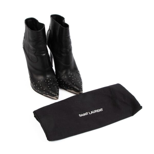 Saint Laurent Black Leather Ankle Boots - Size 38,5