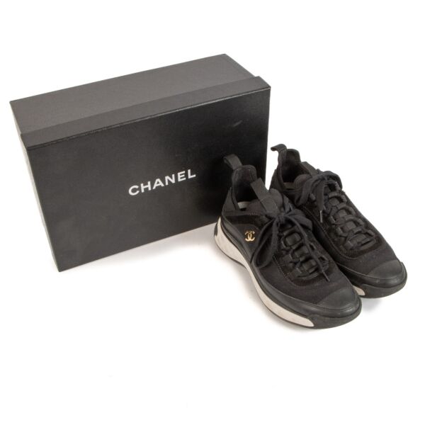 Chanel Black Lace Up Sneakers - Size 37.5