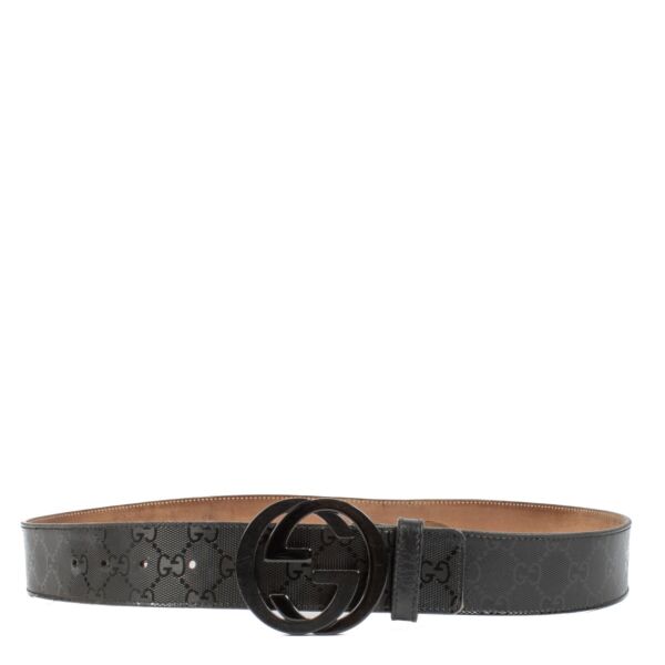 Gucci Black GG Crystal Canvas Signature Belt - Size 90