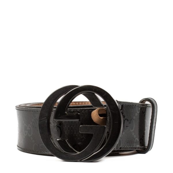 Gucci Black GG Crystal Canvas Signature Belt - Size 90