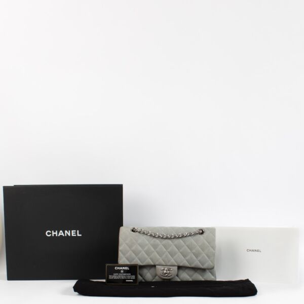Chanel Grey Suede Caviar Leather Medium Classic 11.12 Flap Bag