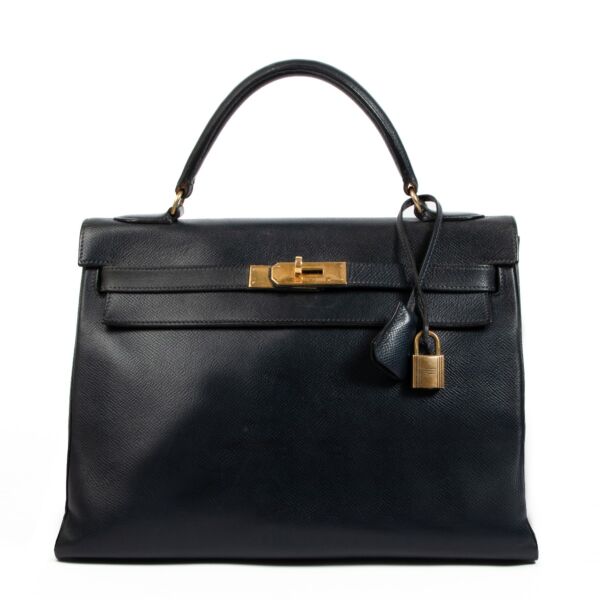 Hermès Vintage Kelly 32 Blue Courchevel Gold Hardware