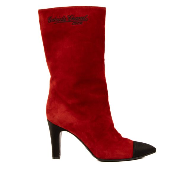 Chanel Red Suede Gabrielle Coco Chanel Boots - size 37