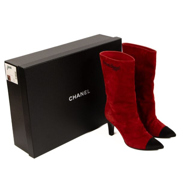 Chanel Red Suede Gabrielle Coco Chanel Boots - size 37