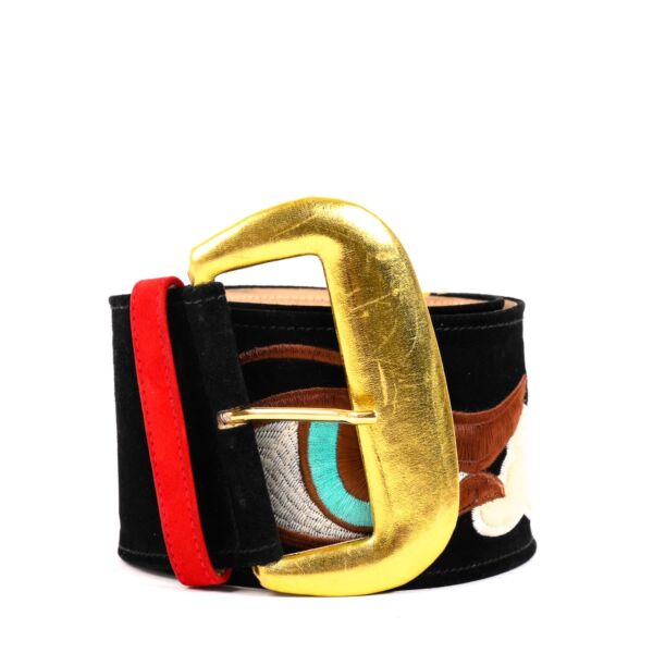 Moschino Black Suede Novelty Eyes Lips Clouds Wide Belt - Size IT42