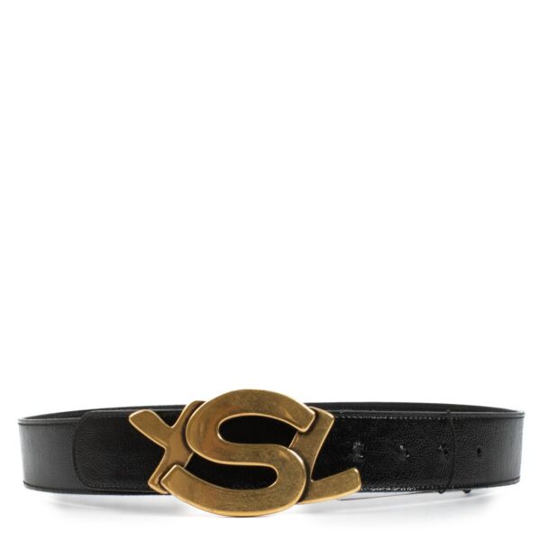 Saint Laurent Vintage Black Leather YSL Buckle Belt - size 85