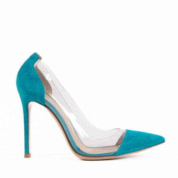 Gianvito Rossi Blue Suede Plexi Pumps - Size 35