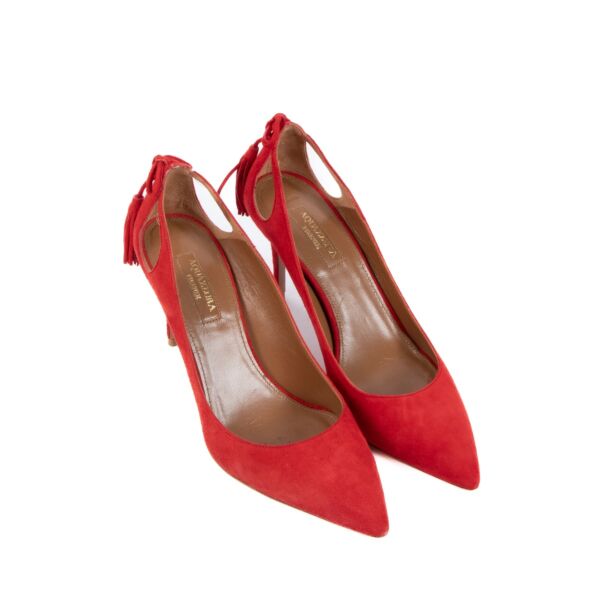 Aquazzura Red Suede Marilyn Tassel Pumps - Size 36 1/2