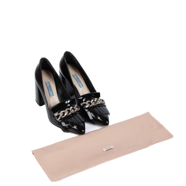 Prada Chain Fringe Black Patent Leather Pumps - Size 36