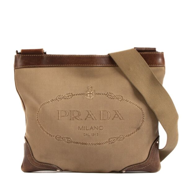 Prada Brown Logo Jacquard Messenger Bag