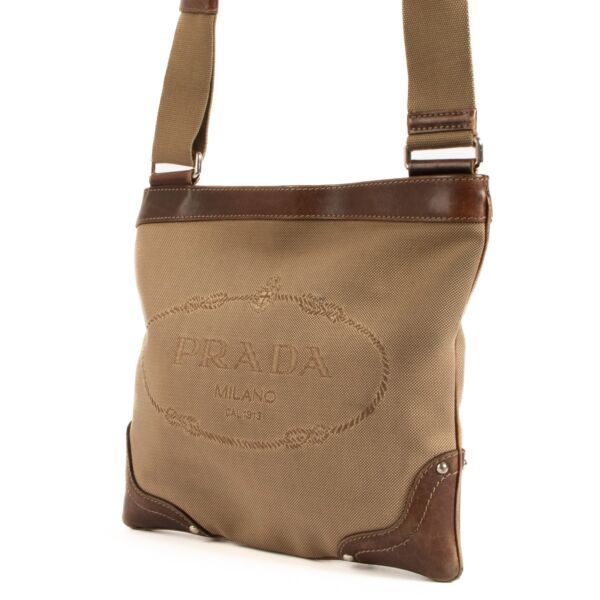 Prada Brown Logo Jacquard Messenger Bag