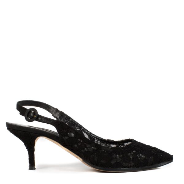 Dolce & Gabbana Black Lace Kitten Slingback Heels - Size 39