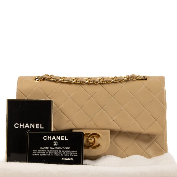 Chanel Beige Lambskin Small Classic Flap Bag