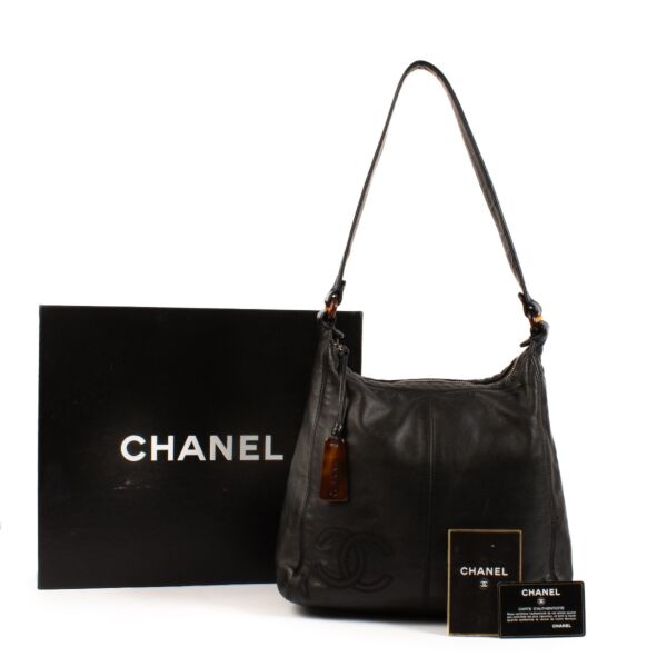 Chanel Vintage Black Calfskin CC Hobo Bag