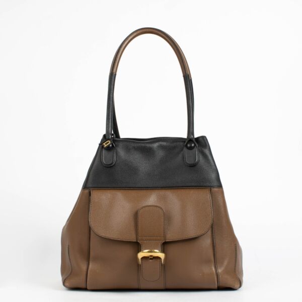 Authentic pre-loved Delvaux Bicolore Black/Brandy Sellier Brillant Shoulder Bag on Labellov.com 