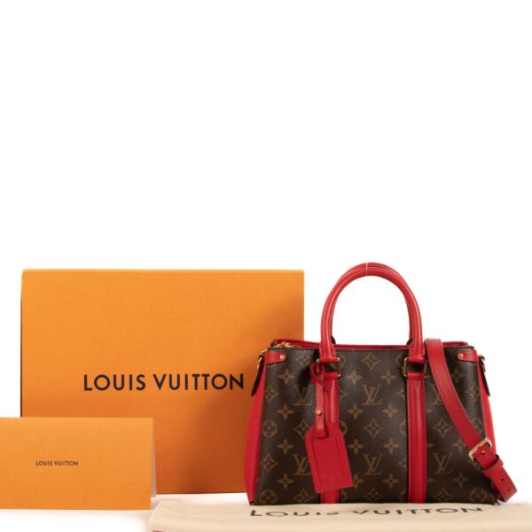 Louis Vuitton Soufflot BB Small Satchel Crossbody Monogram Brown Cerise Red