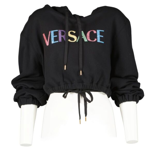 Versace Black Logo Embellished Cropped Hoodie - Size S