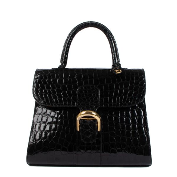 Delvaux Brillant MM Black Shiny Crocodile Vintage