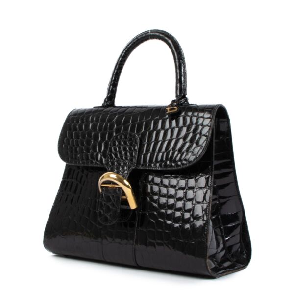 Delvaux Brillant MM Black Shiny Crocodile Vintage