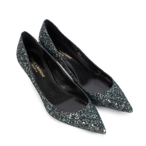 Saint Laurent Glitter Kitten Pumps - size 38.5