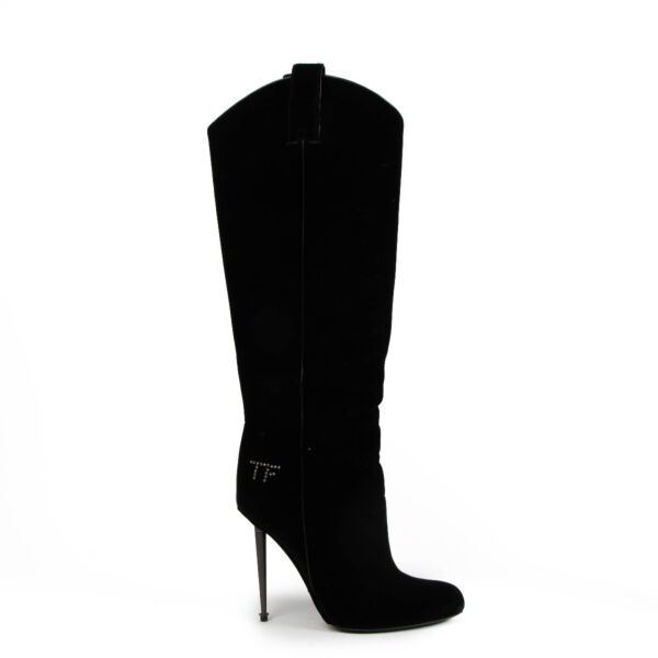 Tom Ford S/S 2014 Black Velvet Western-Cut Stiletto Boots - Size 38