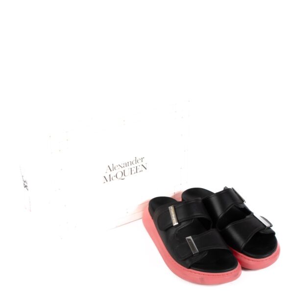 Alexander McQueen Black/Coral/Silver Hybrid Slides- Size 38