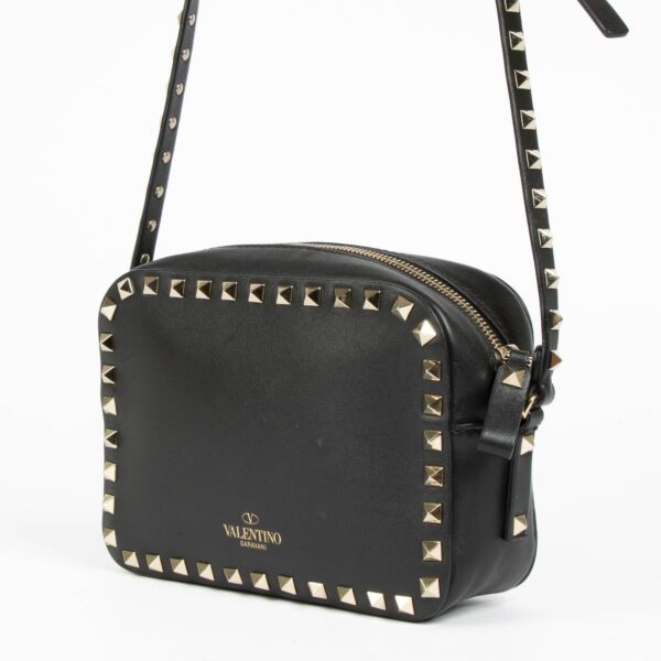 Valentino Garavani Black Leather Rockstud Camera Bag