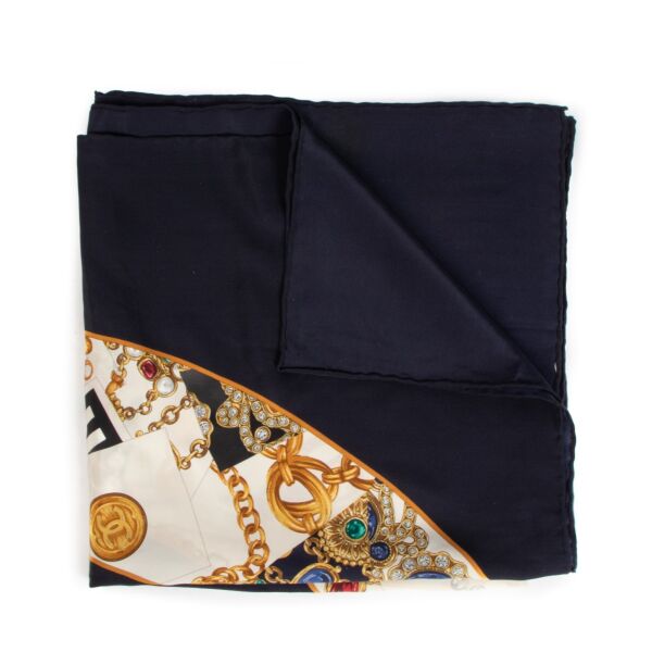 Chanel Blue Jewelled CC Silk Shawl