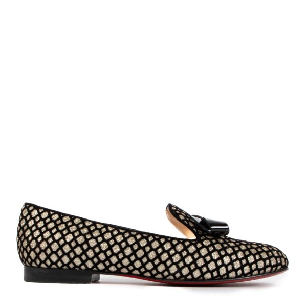 Christian Louboutin Black & Gold Omega Glitter Flats - Size 36,5