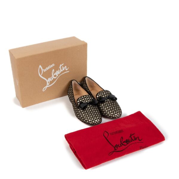 Christian Louboutin Black & Gold Omega Glitter Flats - Size 36,5
