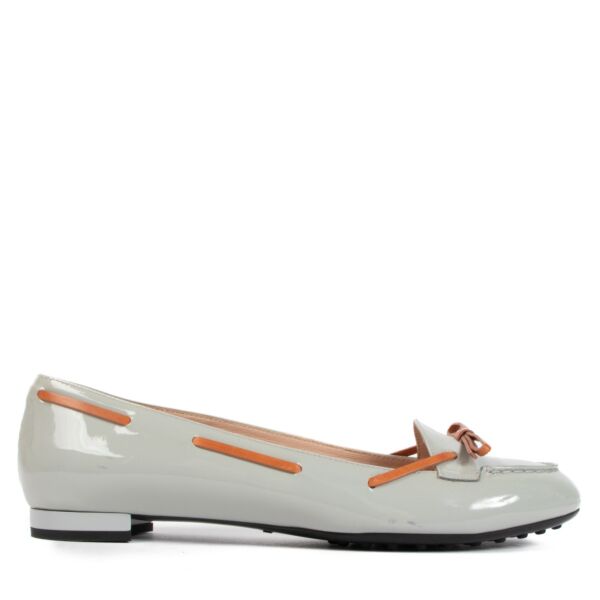 Tod's Grey Patent Leather Moccasin Flats