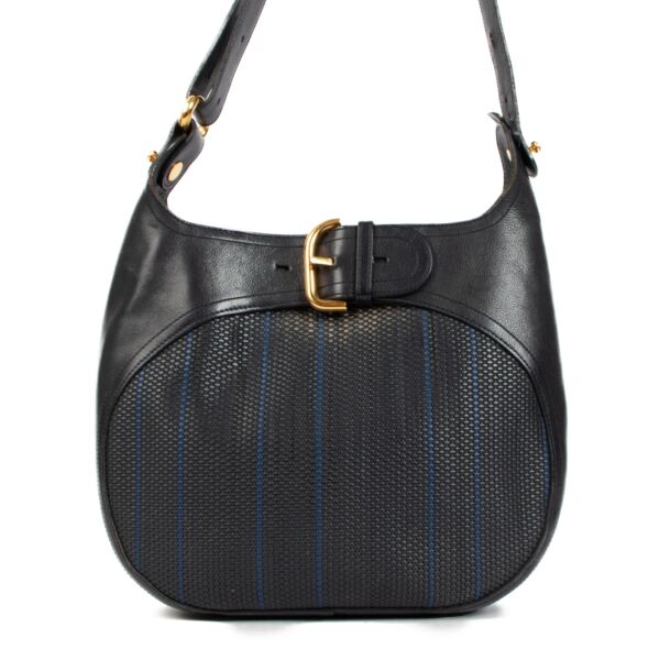 shop authentic second hand Delvaux Blue Souverain Toile De Cuir Crossbody Bag on Labellov.com
