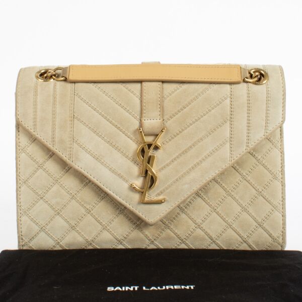 Saint Laurent Beige Suede Medium Envelope Bag