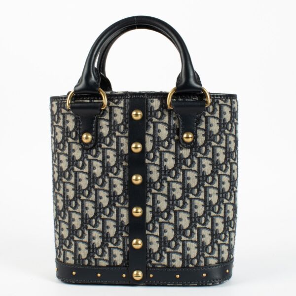 Authentic pre-loved Christian Dior Navy Blue Oblique Canvas Small Tote Bag on Labellov.com