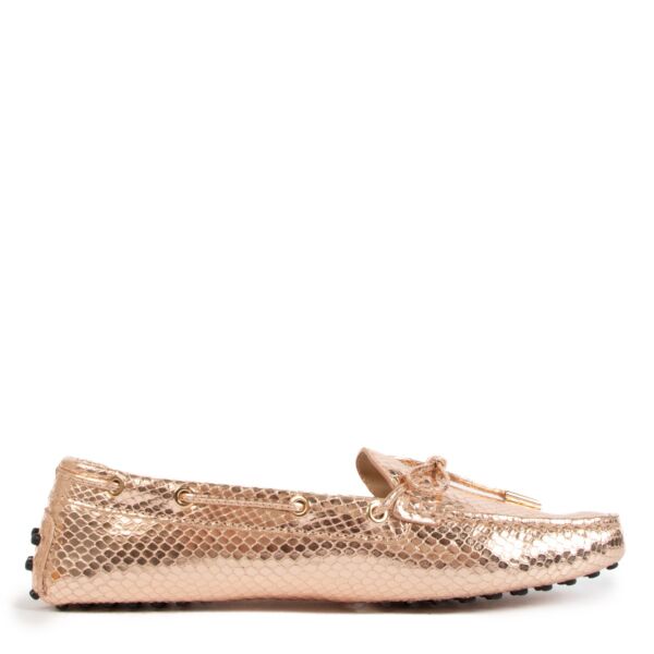Tod's Gold Snakeskin Embossed Gommino Driving Shoes