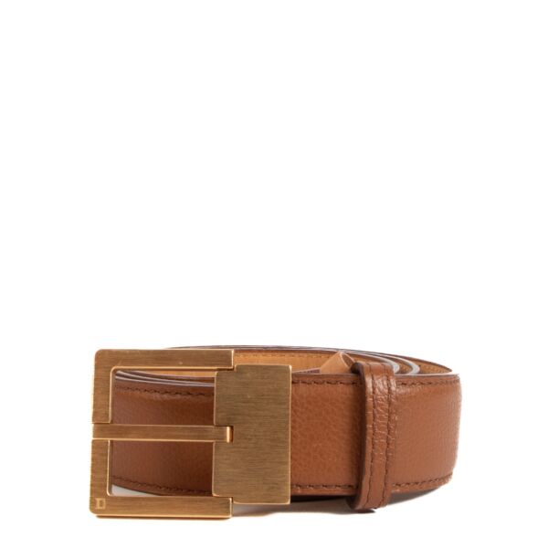 Delvaux belt in good condition with gold buckle and cognac leather buy preloved Antwerp Labellov