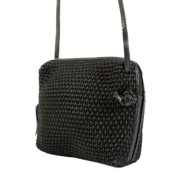 Bottega Veneta Vintage Black Woven Raffia Nodini Bag