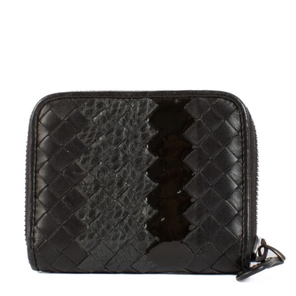 Bottega Veneta Black Python/Intrecciato Card Wallet