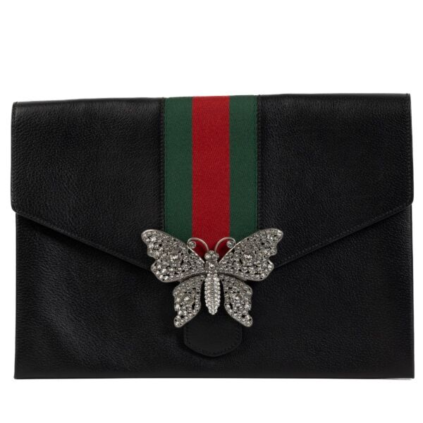 Buy real authentic preloved Gucci Black Crystal Butterfly Clutch safe online at Labellov.com