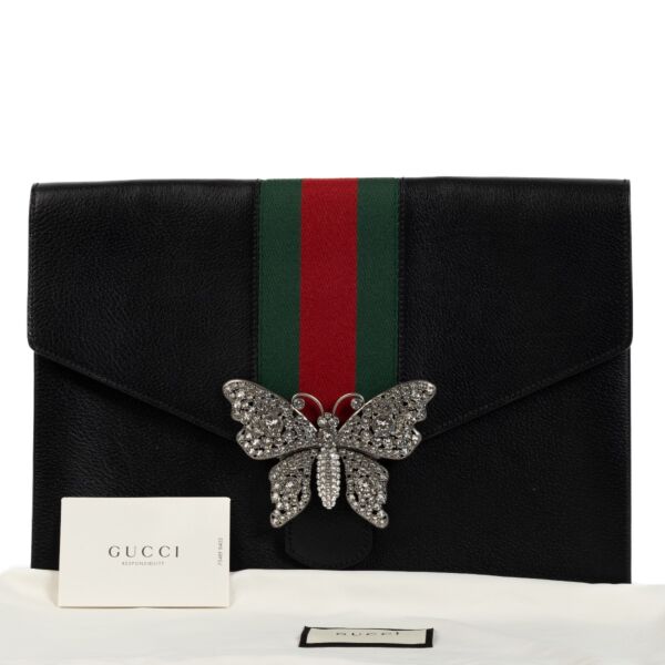 Gucci Black Crystal Butterfly Clutch