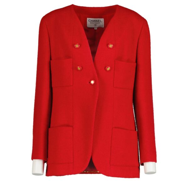 Shop 100% authentic second-hand Chanel Vintage Red Tweed Jacket - Size FR 40 on Labellov.com