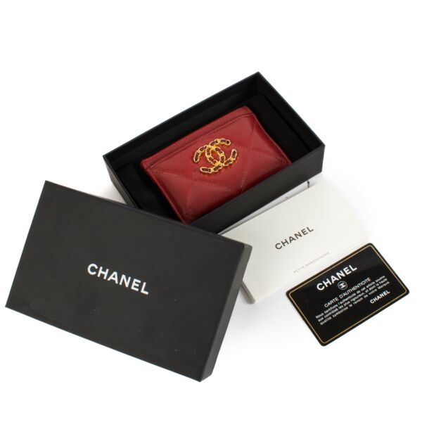 Chanel Burgundy Lambskin Chanel 19 Card Holder