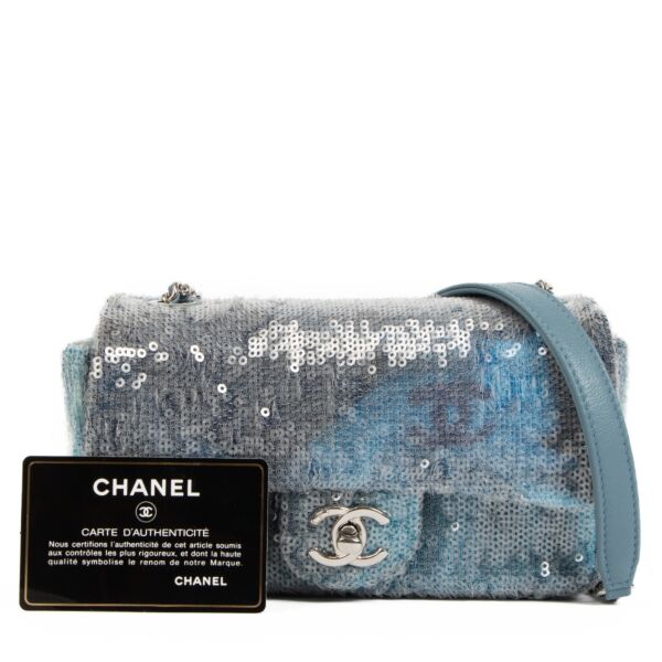 Chanel 18S Blue Waterfall Sequin Mini Classic Flap Bag