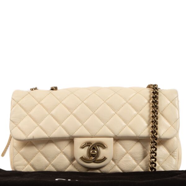 Chanel Cream Quilted Leather CC Crown Flap Bag
