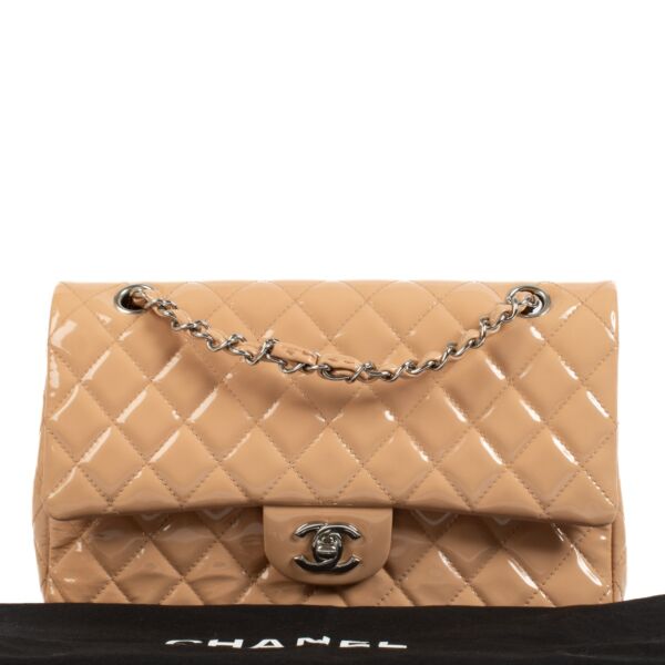 Chanel Beige Patent Leather Medium Classic 11.12 Bag