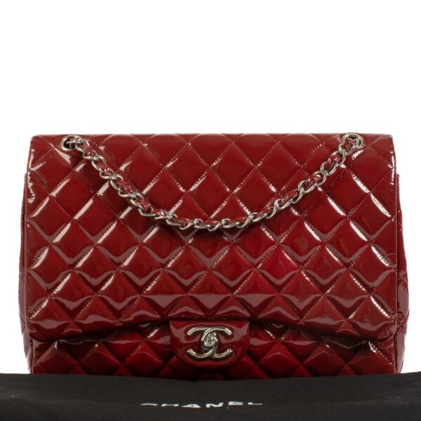 Chanel Burgundy Patent Leather Maxi Classic Bag